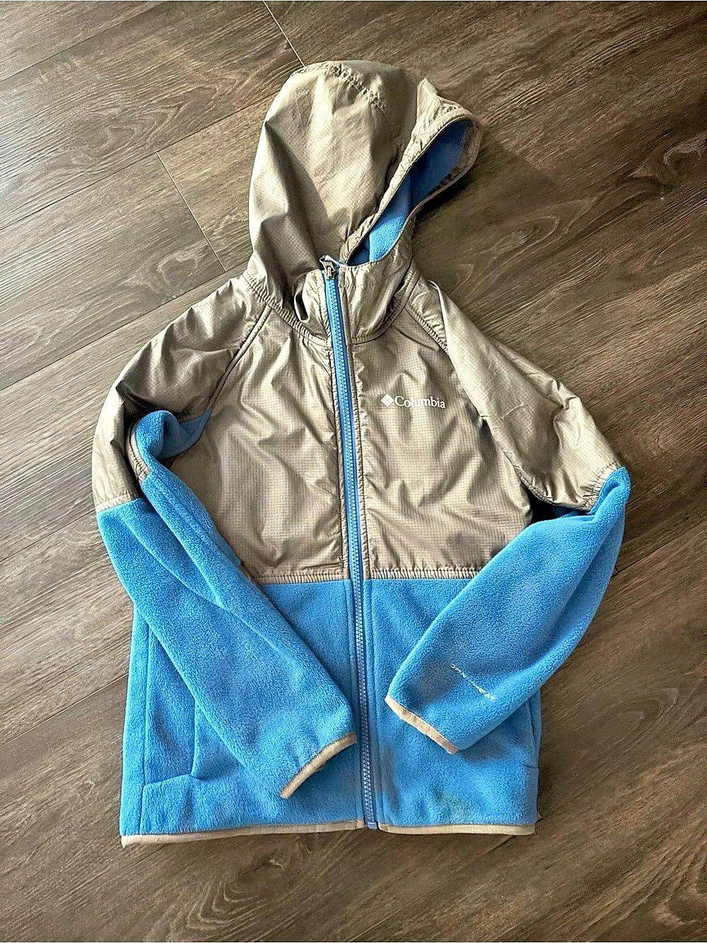 Columbia Kids Color Block Hooded Jacket in Blue & Gray